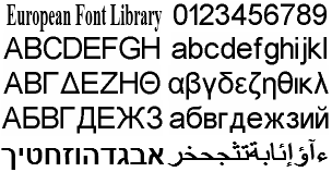The Included Font Library has European & Middle Eastern Raster Fonts. Included European & Middle Eastern Raster Font Library