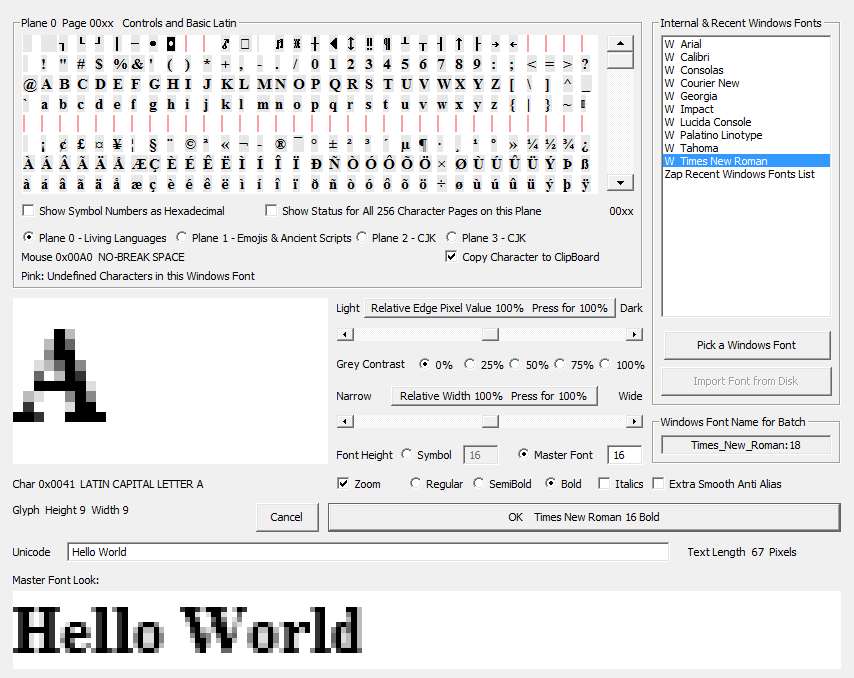 Master font setup for vector fonts.