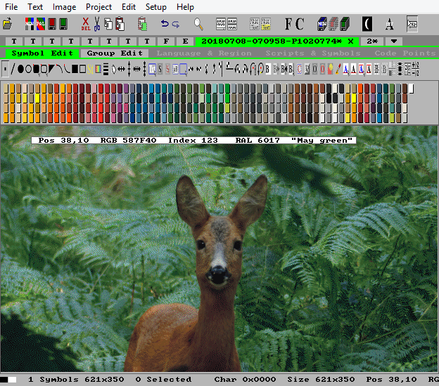 Bitmap Image of deer in forrest converted to RAL Classic K1 K5 K7 colors. Bitmap Image of deer in forrest converted to RAL Classic K1 K5 K7 colors